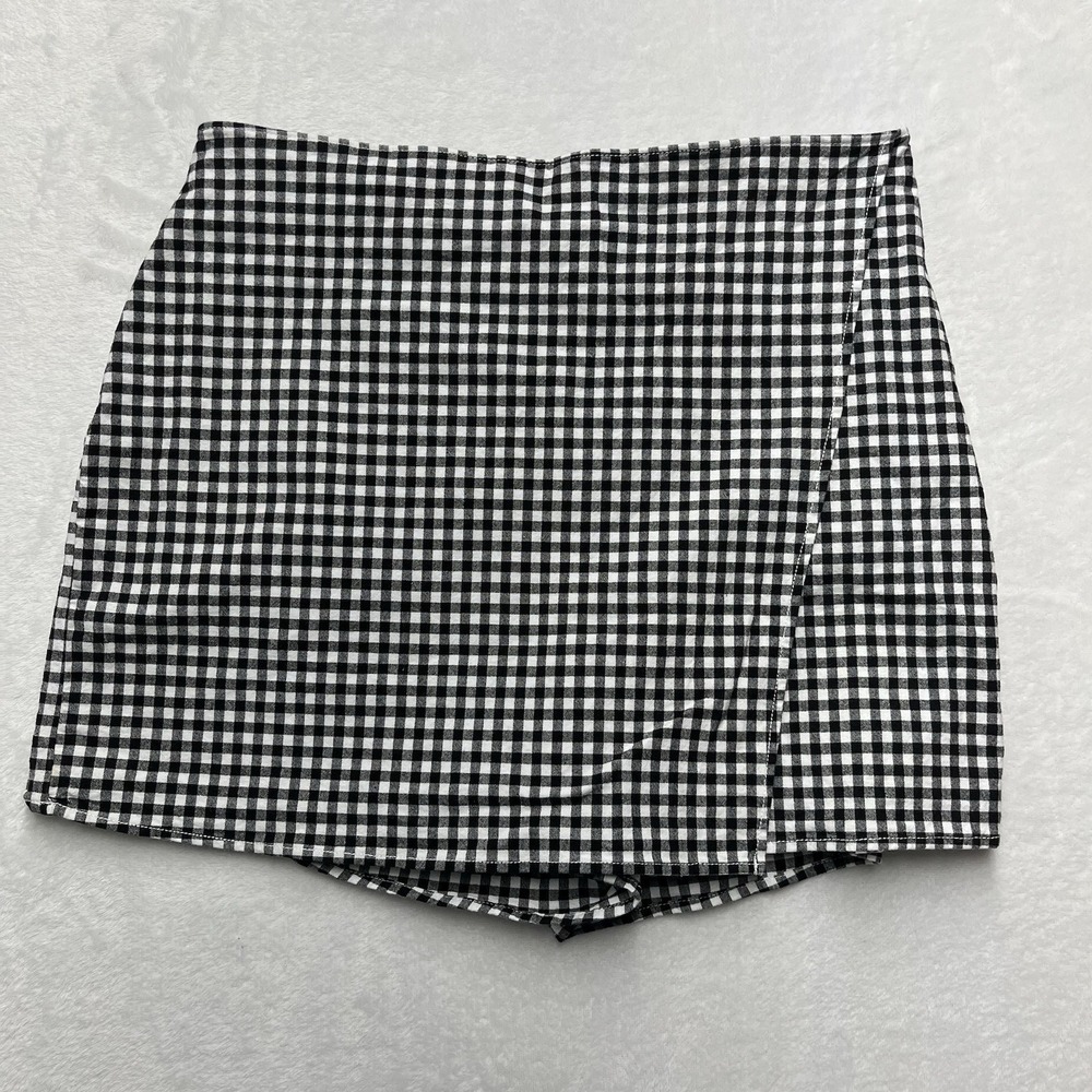 Hollister Ultra High Rise Skort Juniors Large Plaid Black White Academia School